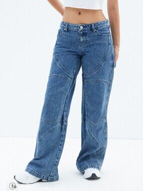 Pacsun Casey Dark Indigo Moto Low Rise Baggy Jeans Size 28